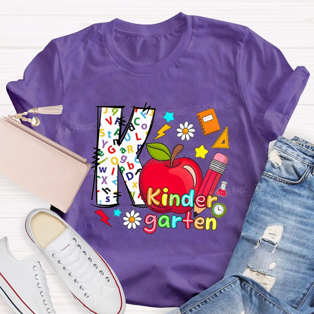 Personalized Grade K Is For Kindergarten And Apple Teacher T-shirt