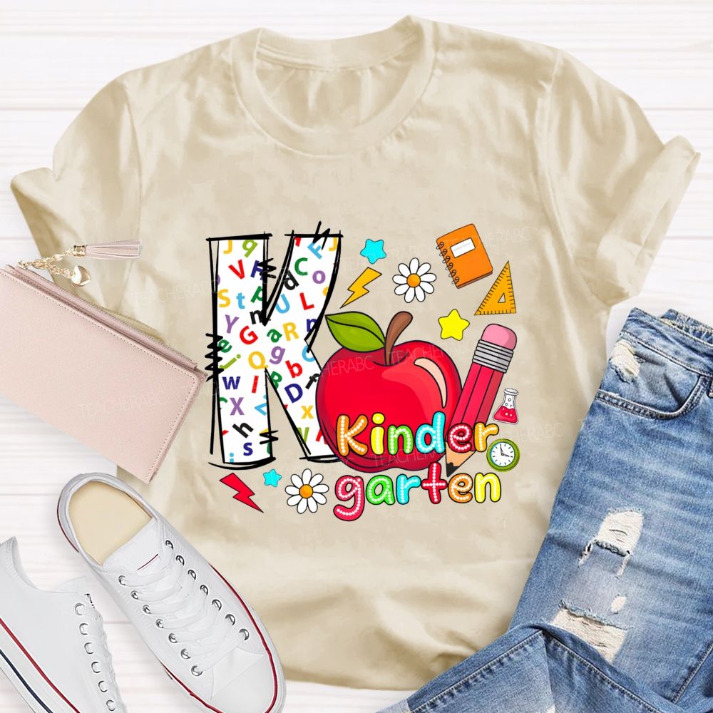 Personalized Grade K Is For Kindergarten And Apple Teacher T-shirt