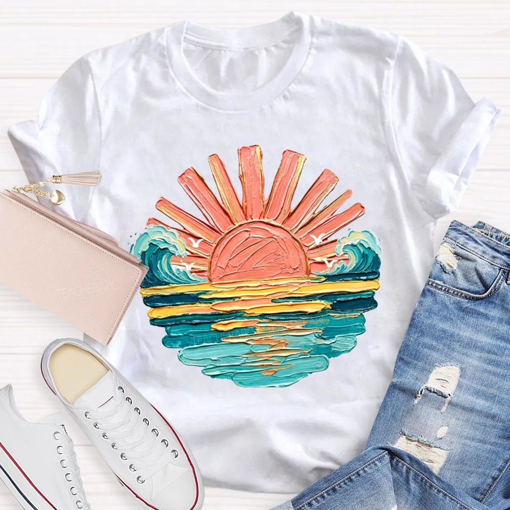 Vintage Sea Sunshine Vacation Vibes Teacher T-Shirt