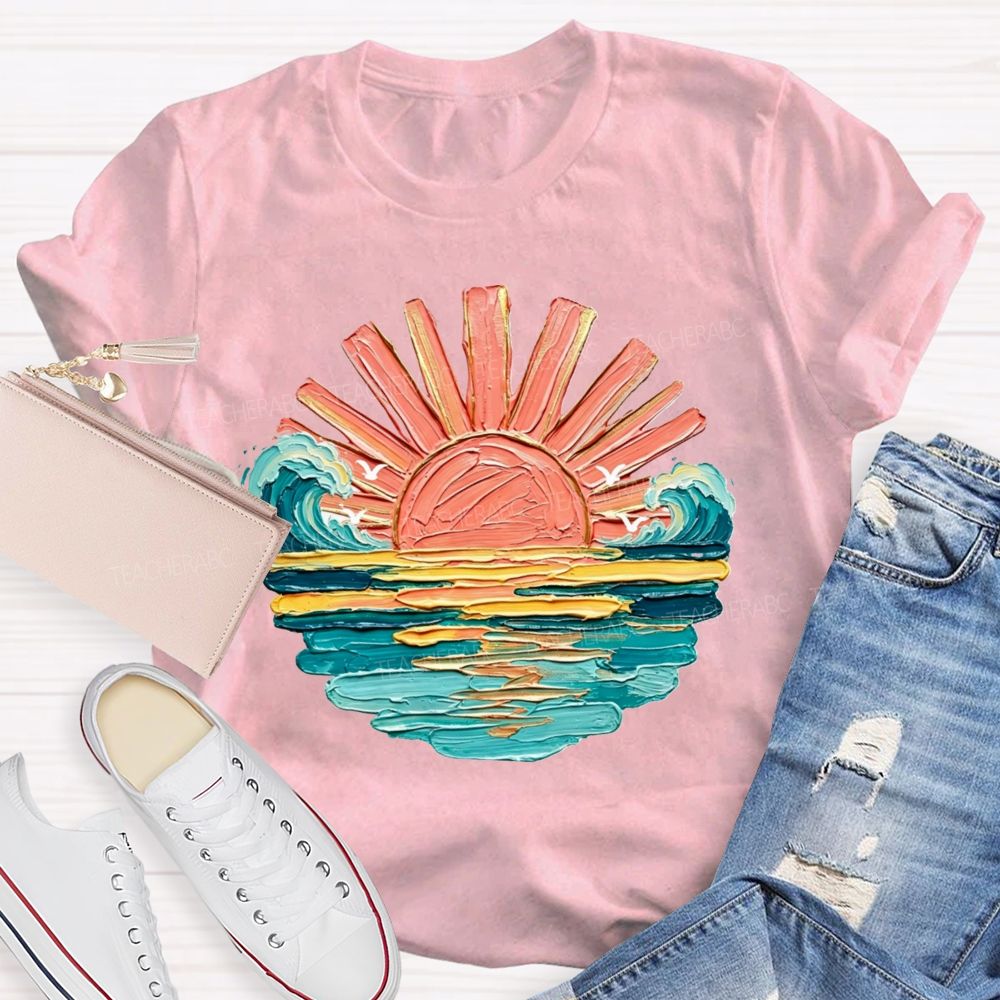 Vintage Sea Sunshine Vacation Vibes Teacher T-Shirt