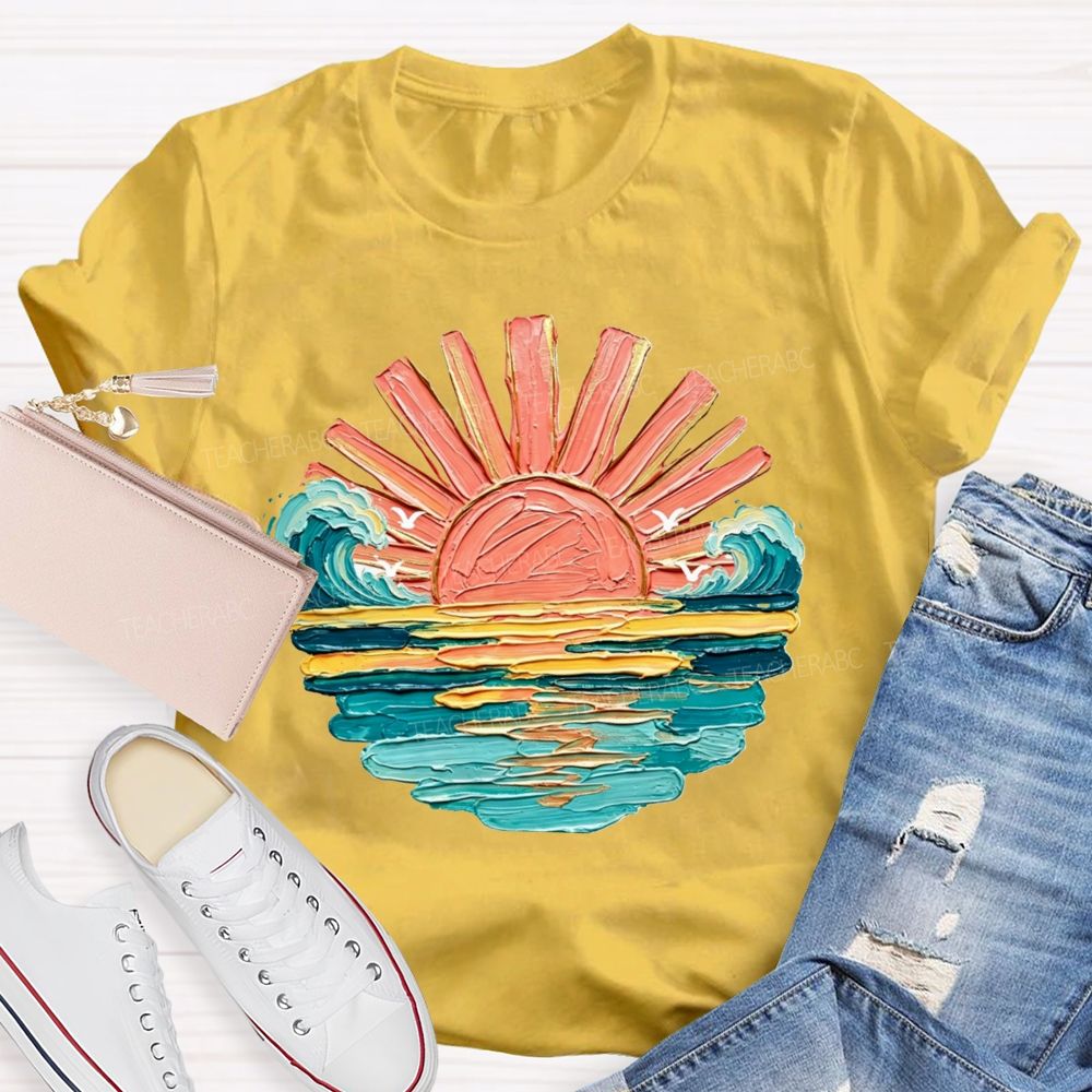 Vintage Sea Sunshine Vacation Vibes Teacher T-Shirt