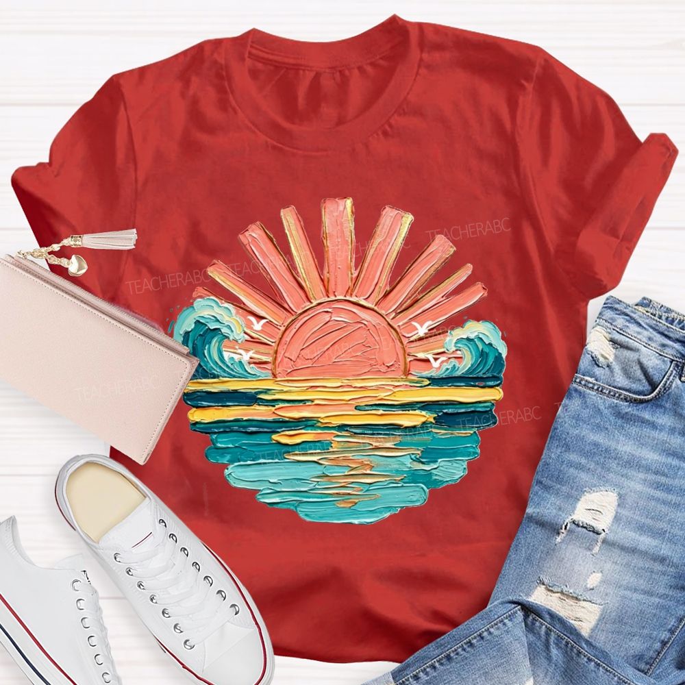 Vintage Sea Sunshine Vacation Vibes Teacher T-Shirt