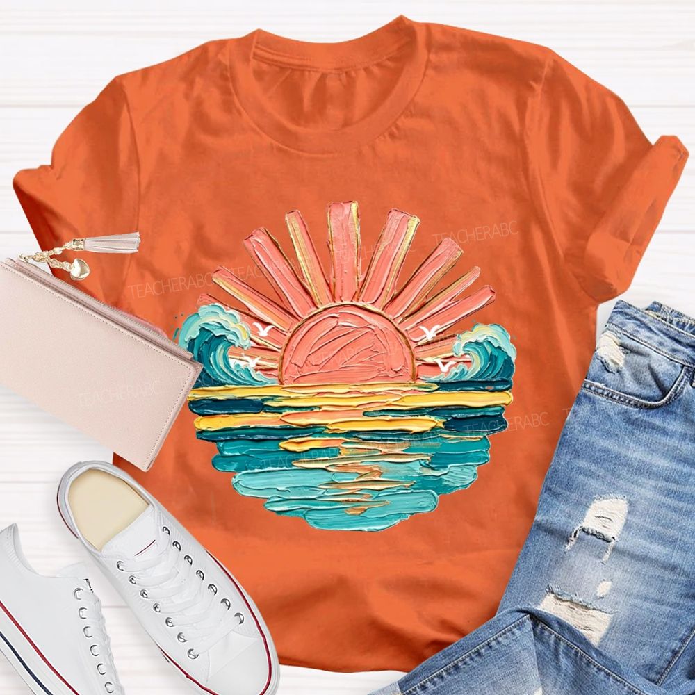 Vintage Sea Sunshine Vacation Vibes Teacher T-Shirt