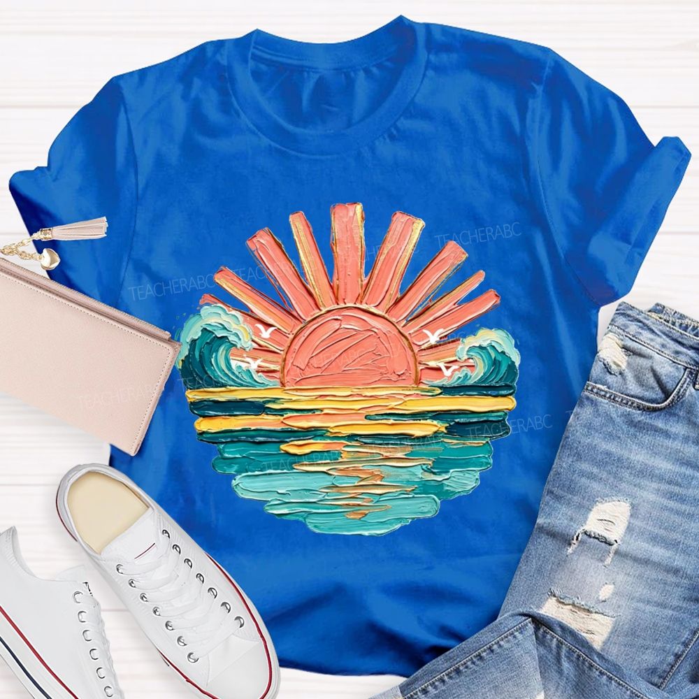 Vintage Sea Sunshine Vacation Vibes Teacher T-Shirt