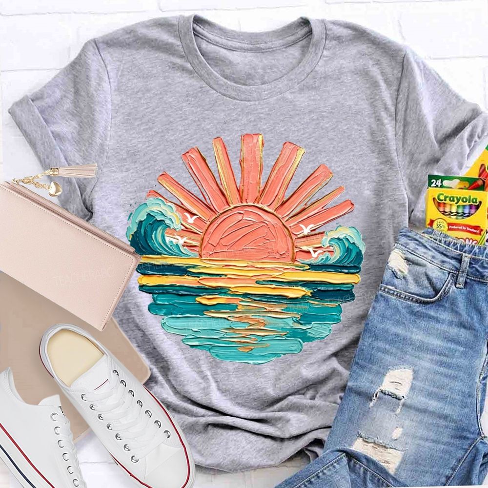 Vintage Sea Sunshine Vacation Vibes Teacher T-Shirt
