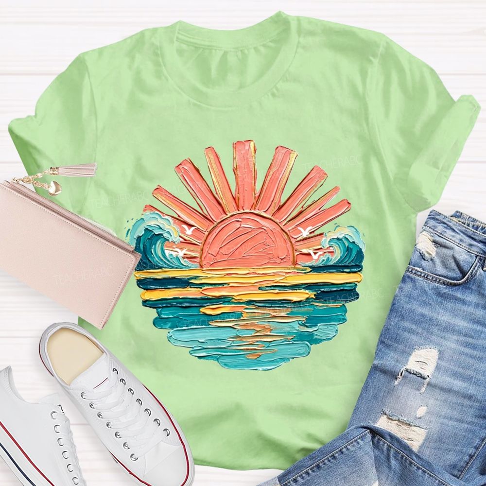 Vintage Sea Sunshine Vacation Vibes Teacher T-Shirt