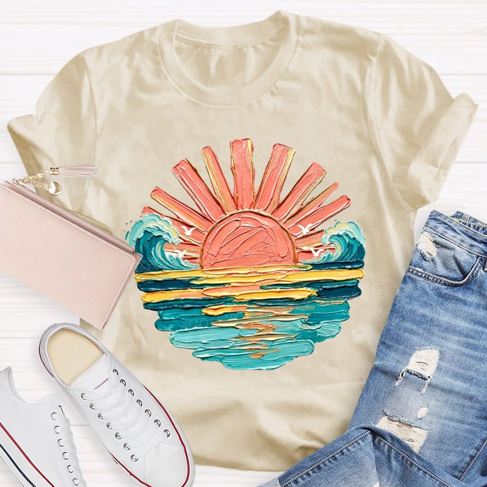 Vintage Sea Sunshine Vacation Vibes Teacher T-Shirt