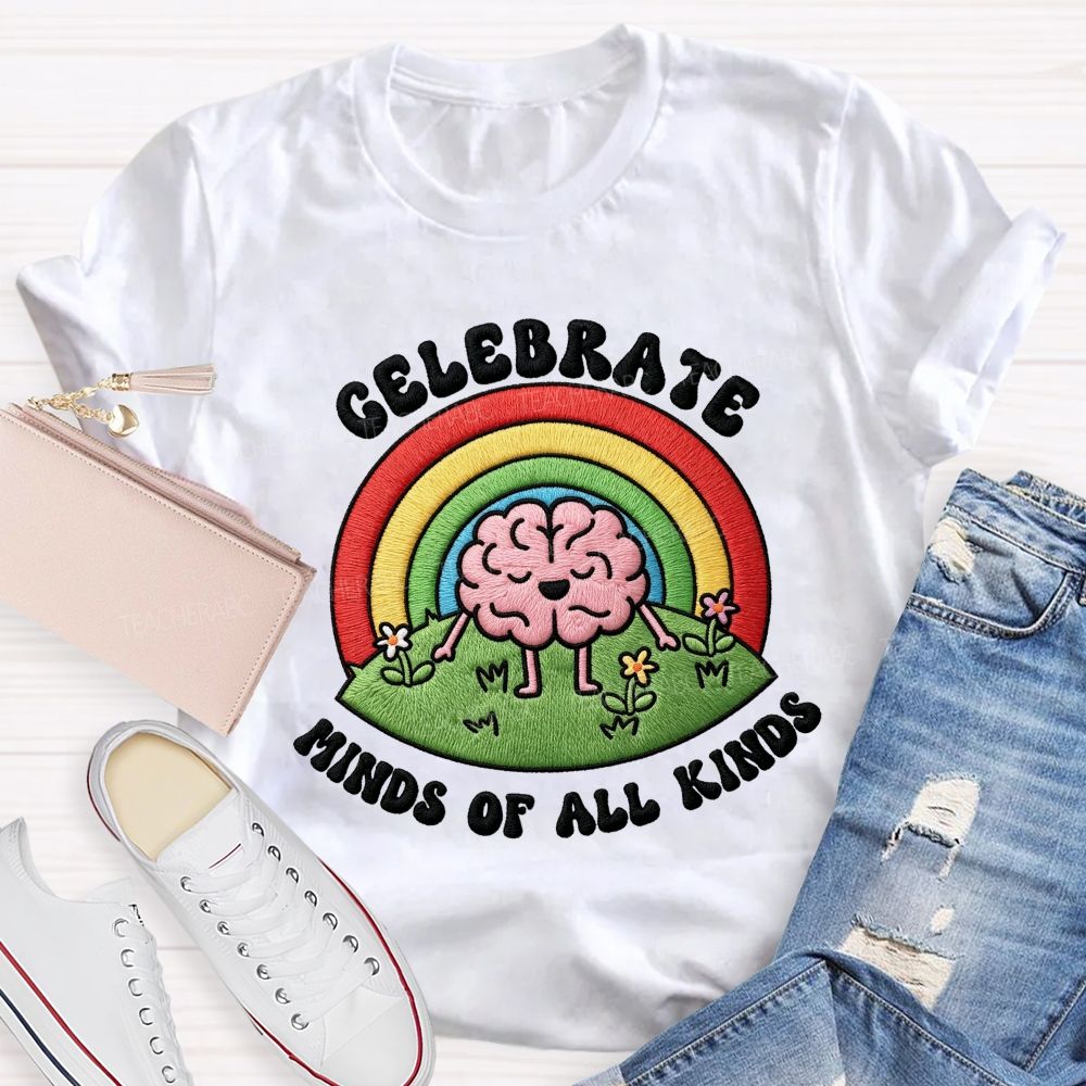 Celebrate  Minds Of All Kinds Rainbow Brain Teacher T-Shirt