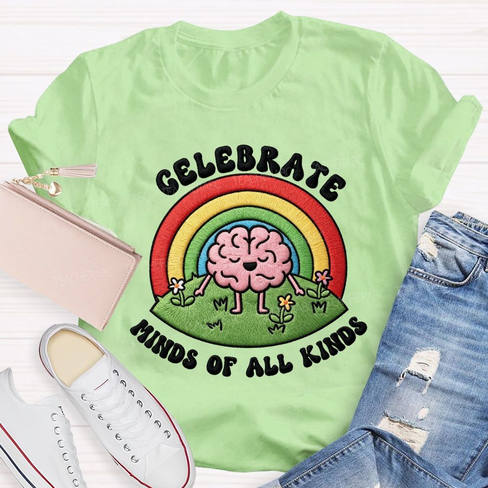 Celebrate  Minds Of All Kinds Rainbow Brain Teacher T-Shirt