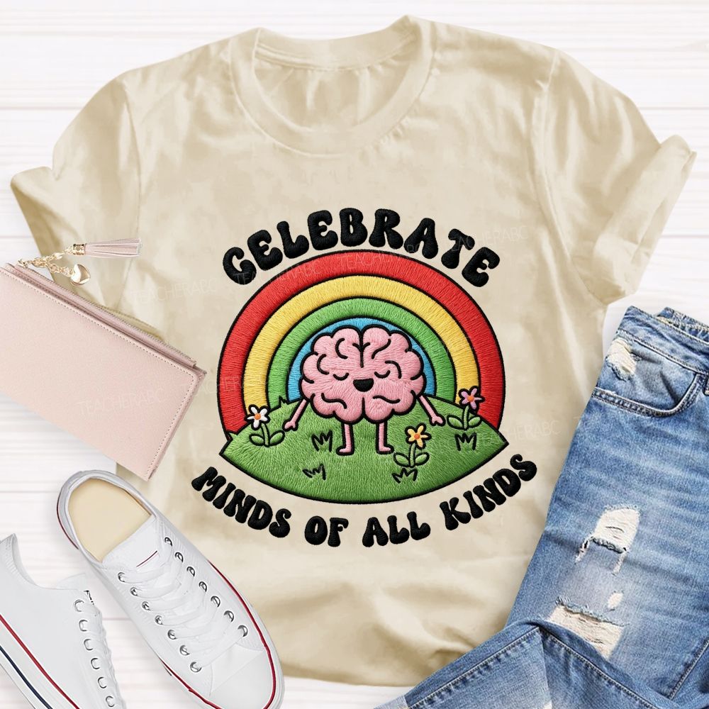 Celebrate  Minds Of All Kinds Rainbow Brain Teacher T-Shirt
