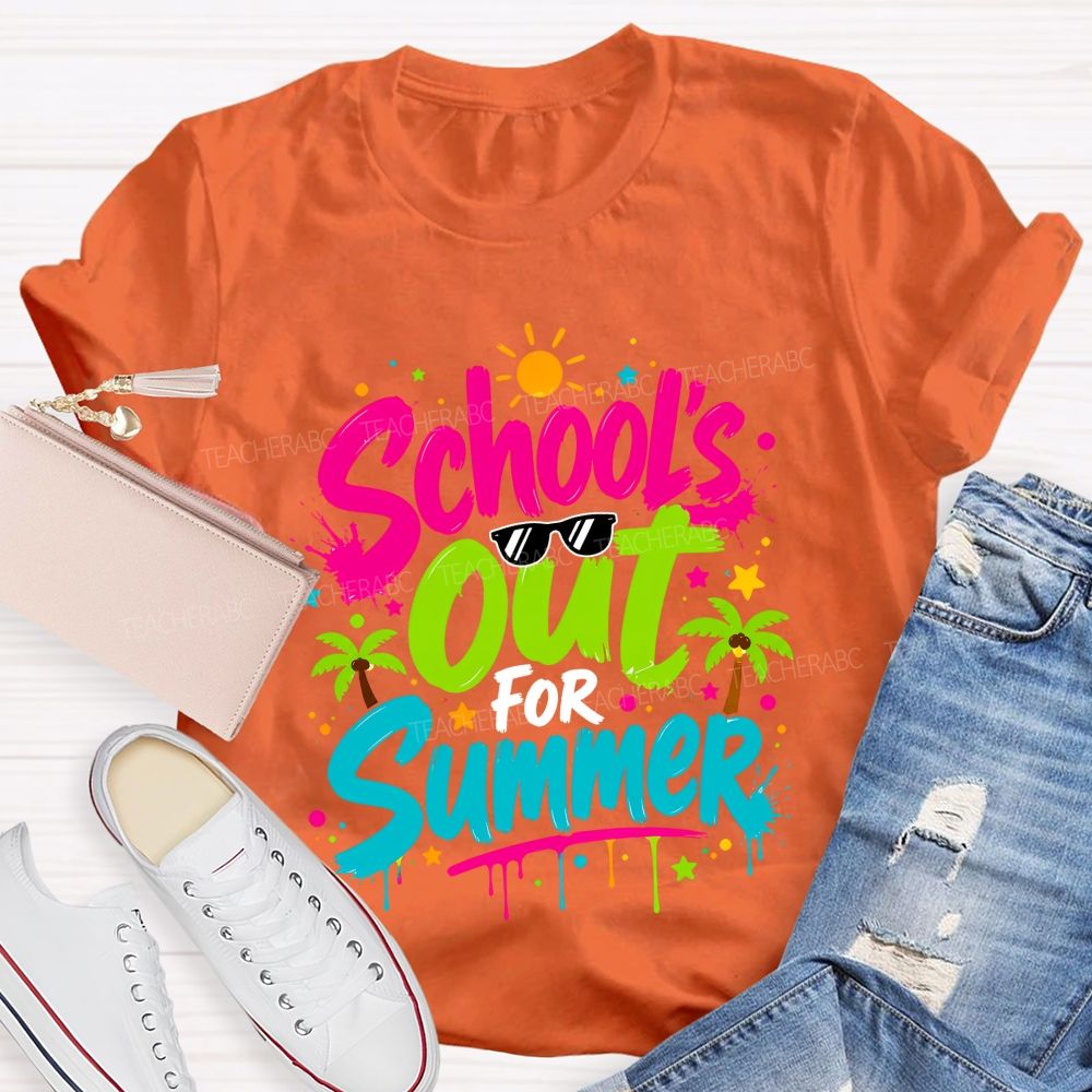 School's Out For Summer Colorful Letter Sunshine Teacher T-Shirt