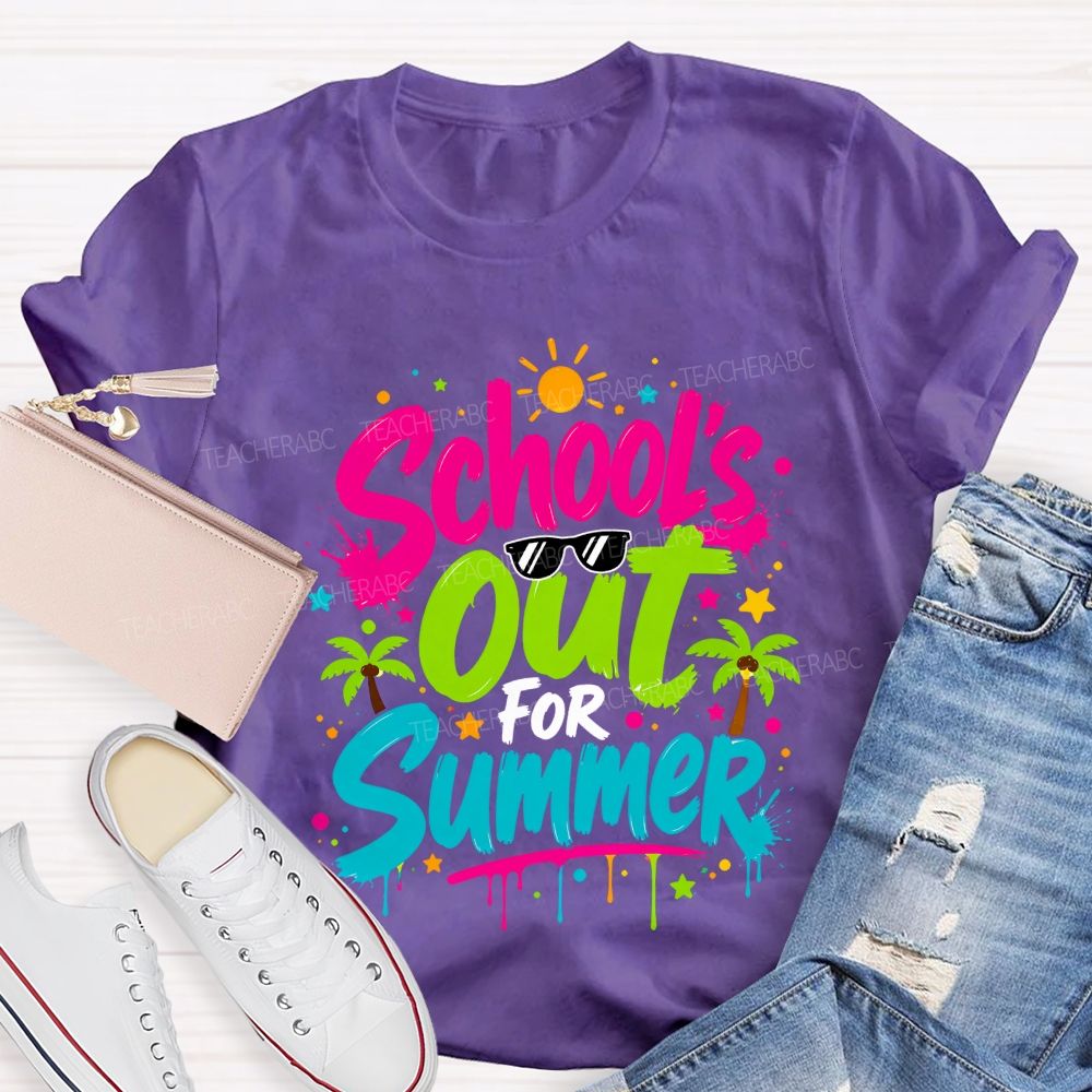 School's Out For Summer Colorful Letter Sunshine Teacher T-Shirt