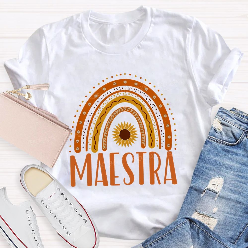 Maestra Orange Rainbow Teacher T-shirt