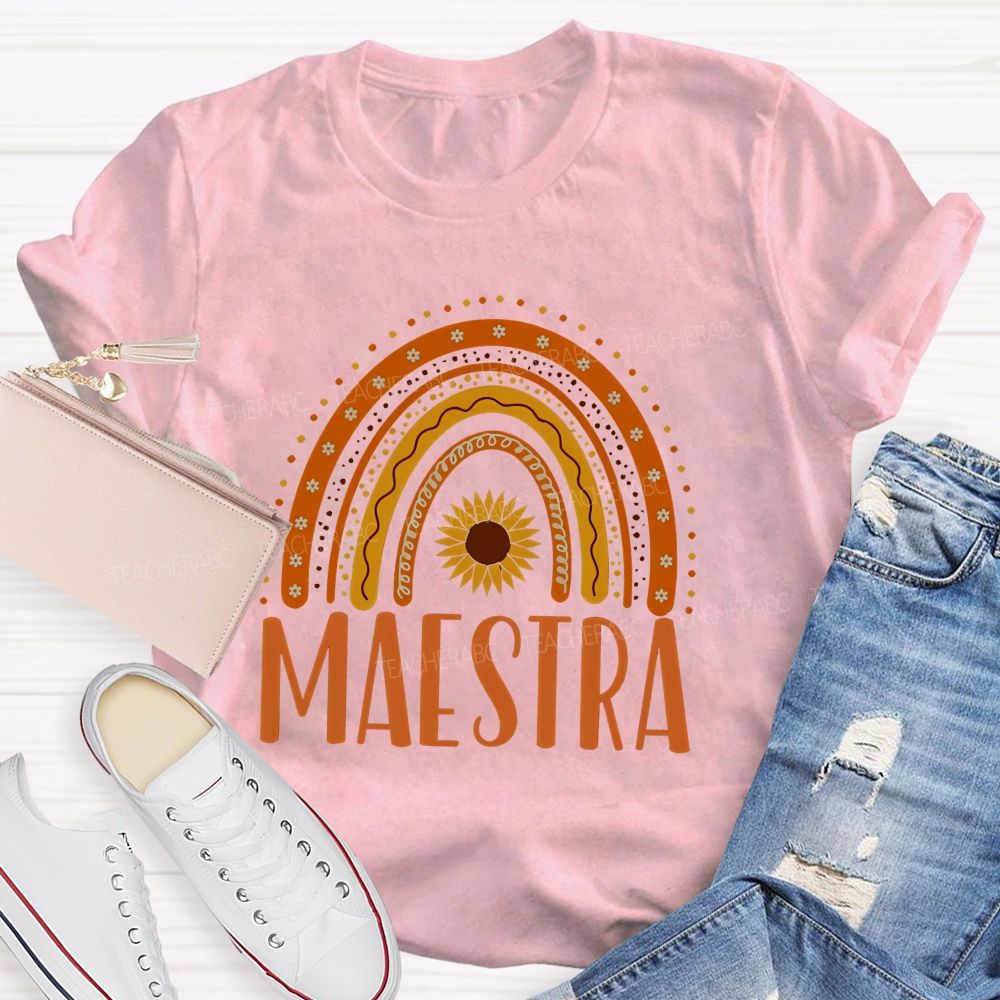 Maestra Orange Rainbow Teacher T-shirt