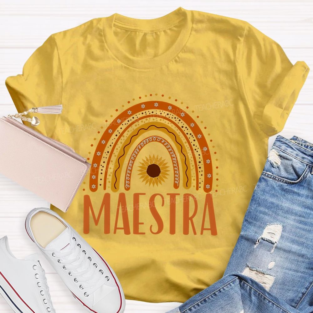 Maestra Orange Rainbow Teacher T-shirt