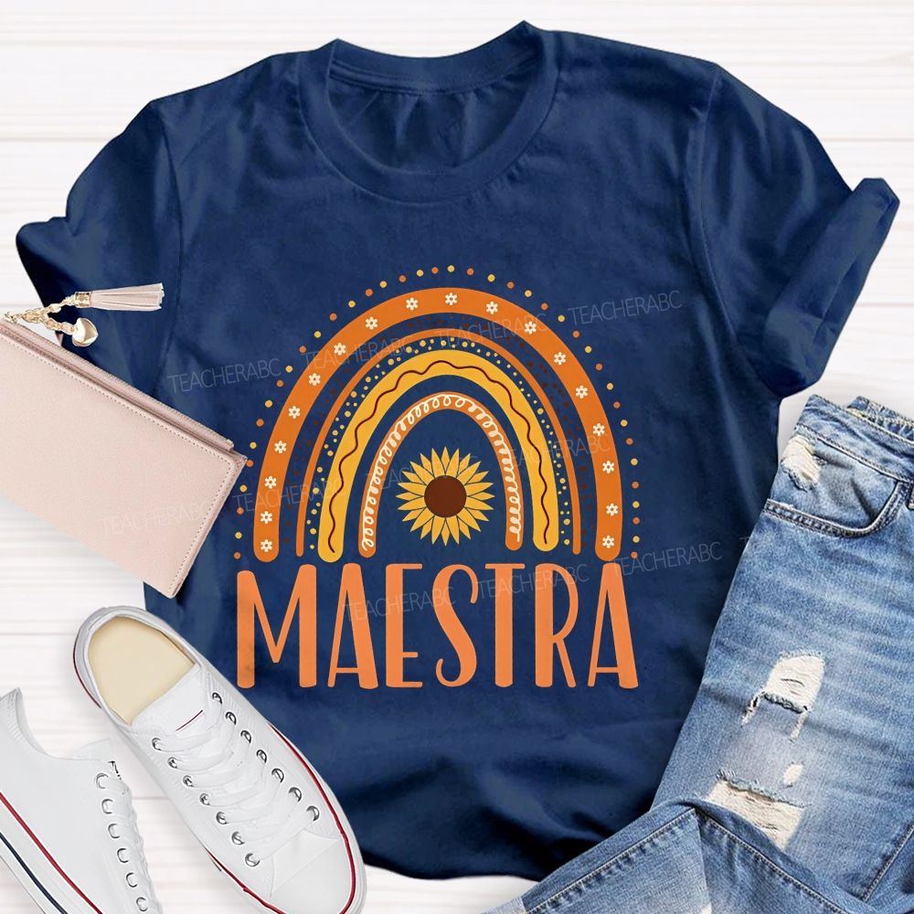 Maestra Orange Rainbow Teacher T-shirt