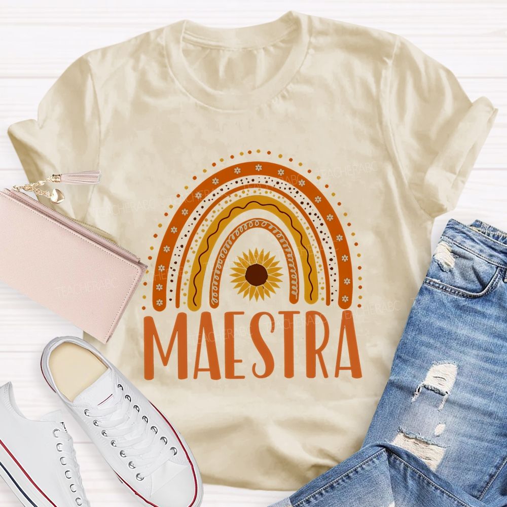 Maestra Orange Rainbow Teacher T-shirt