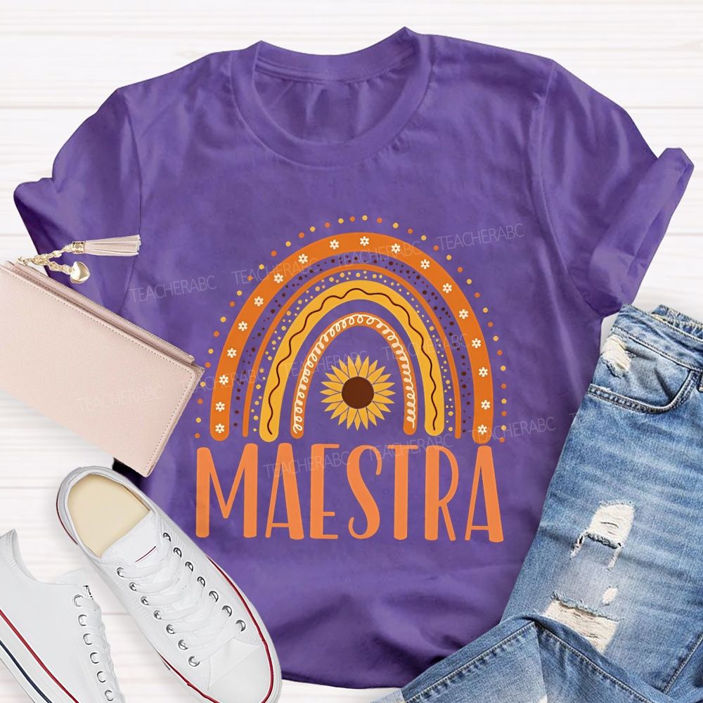 Maestra Orange Rainbow Teacher T-shirt