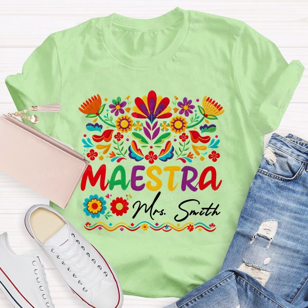 Personalized Name Vintage Bilingual Teacher T-shirt