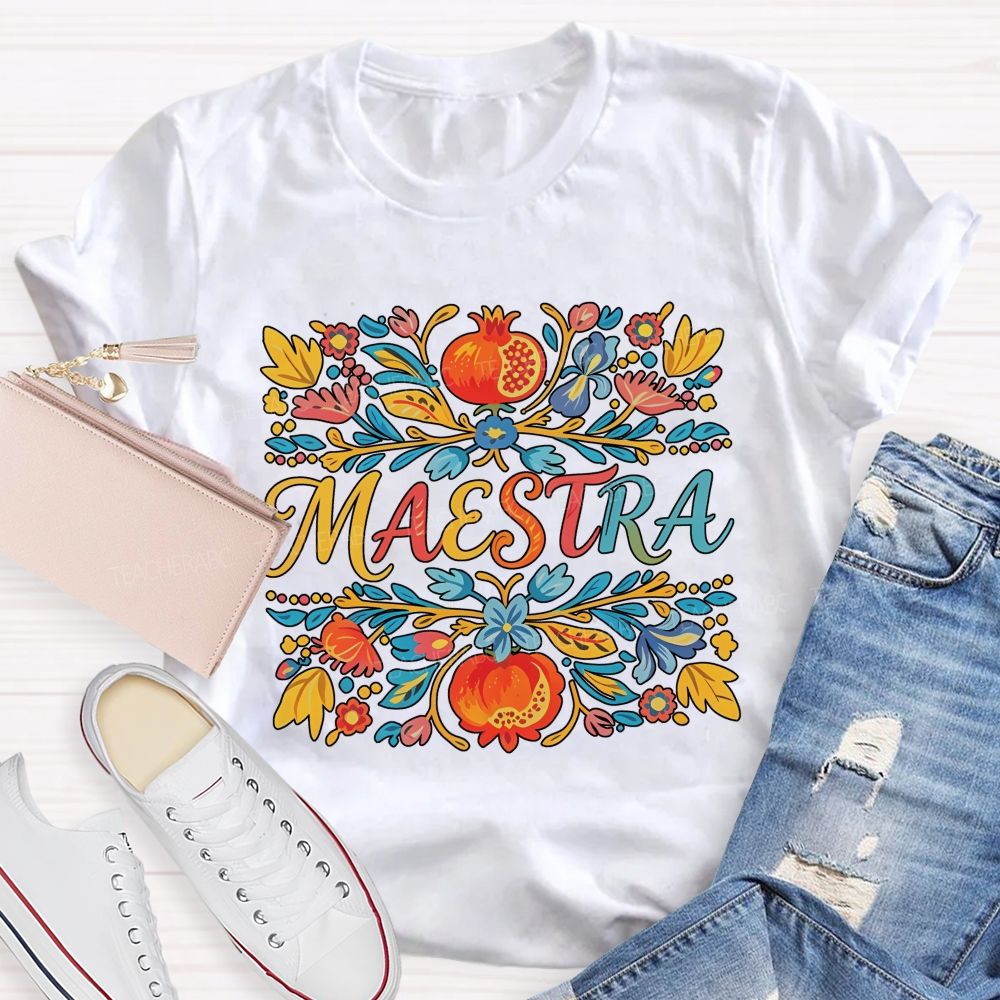Maestra Vintage Floral Bilingual Teacher T-shirt