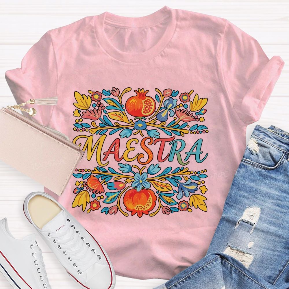 Maestra Vintage Floral Bilingual Teacher T-shirt