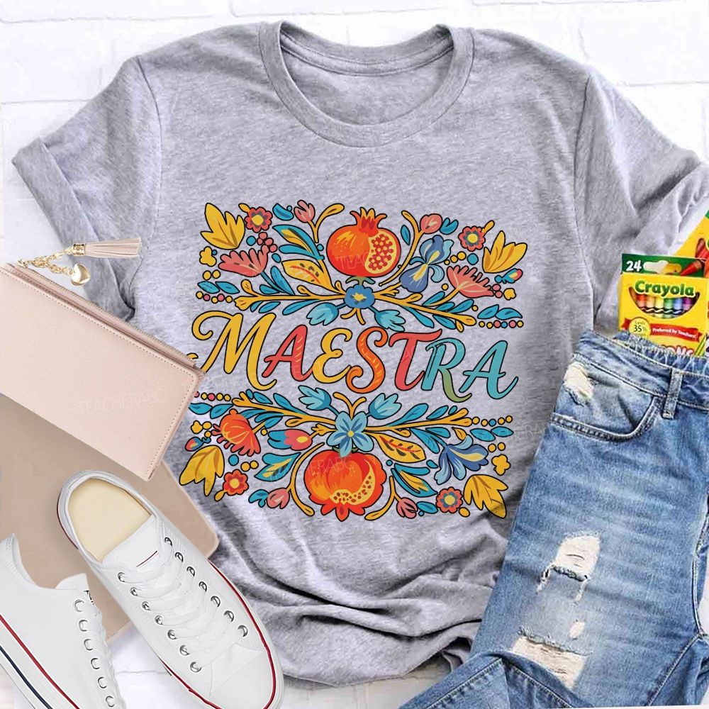 Maestra Vintage Floral Bilingual Teacher T-shirt