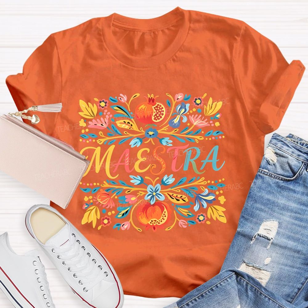 Maestra Vintage Floral Bilingual Teacher T-shirt