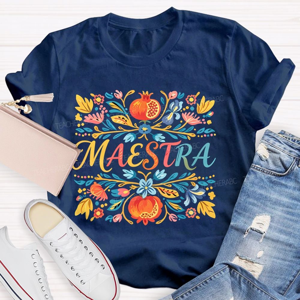 Maestra Vintage Floral Bilingual Teacher T-shirt