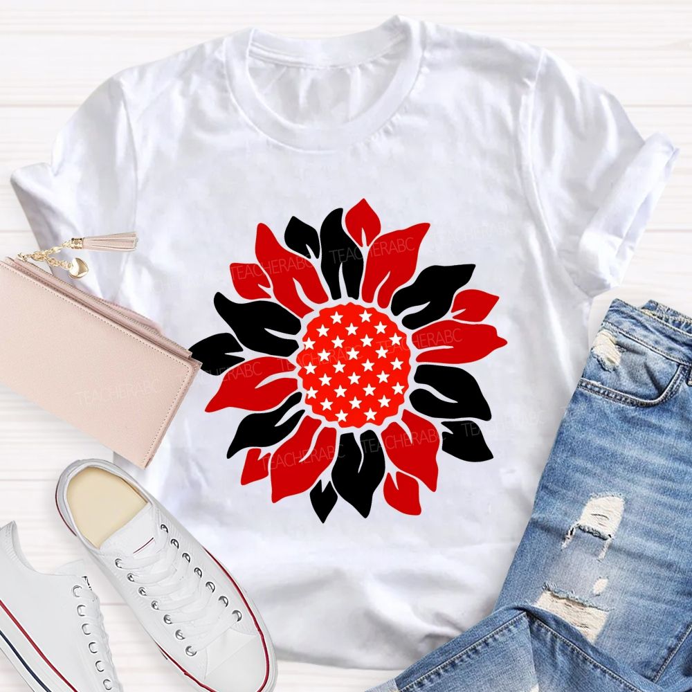 US Flag Sunflower Teacher T-shirt