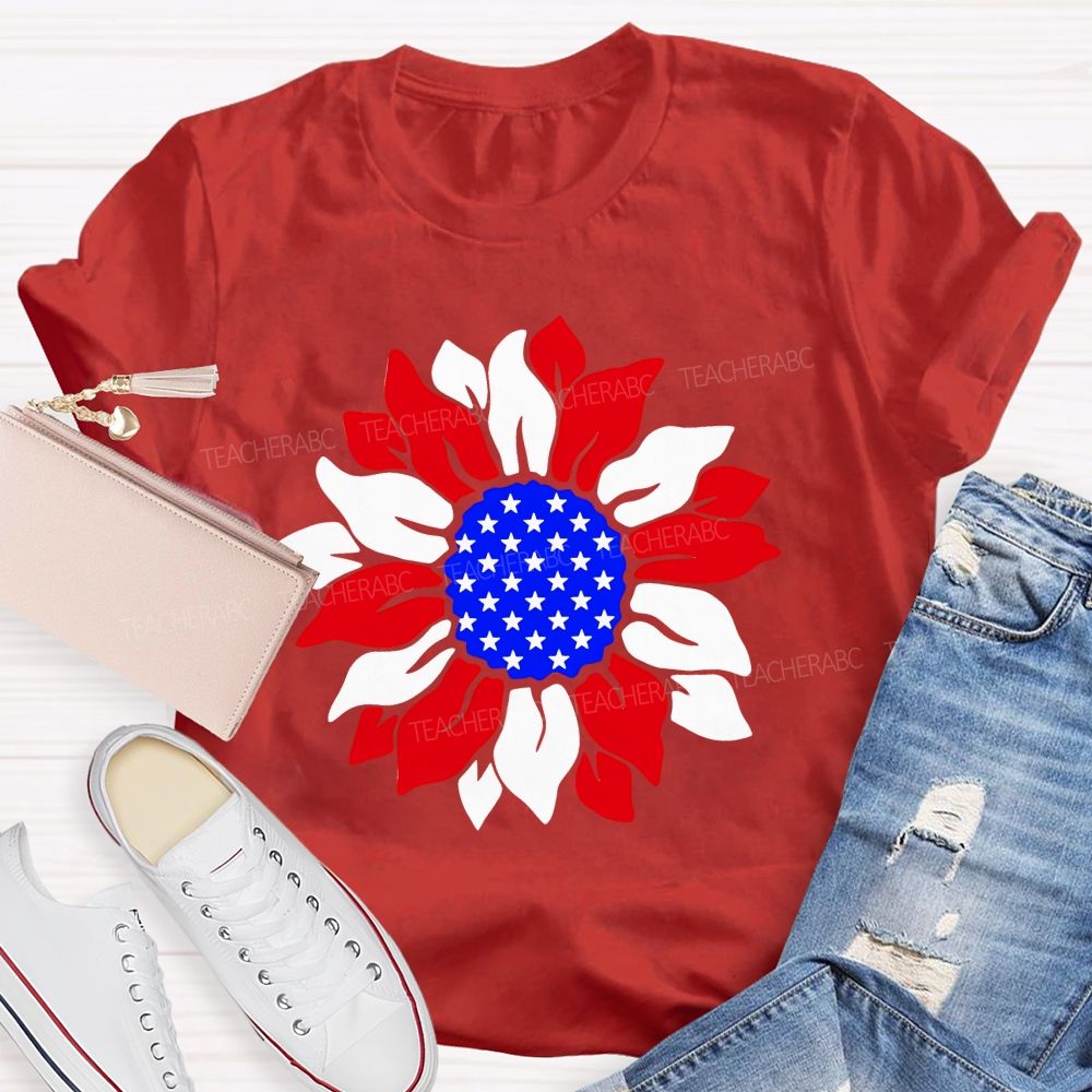 US Flag Sunflower Teacher T-shirt