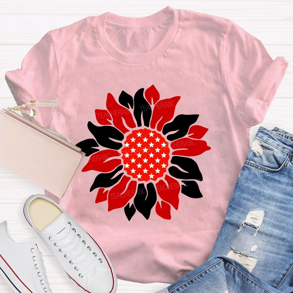 US Flag Sunflower Teacher T-shirt