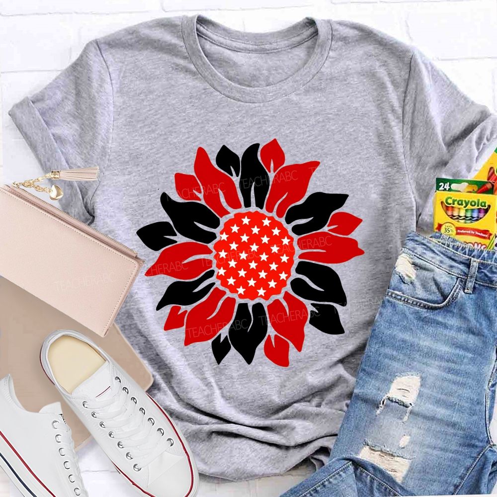 US Flag Sunflower Teacher T-shirt