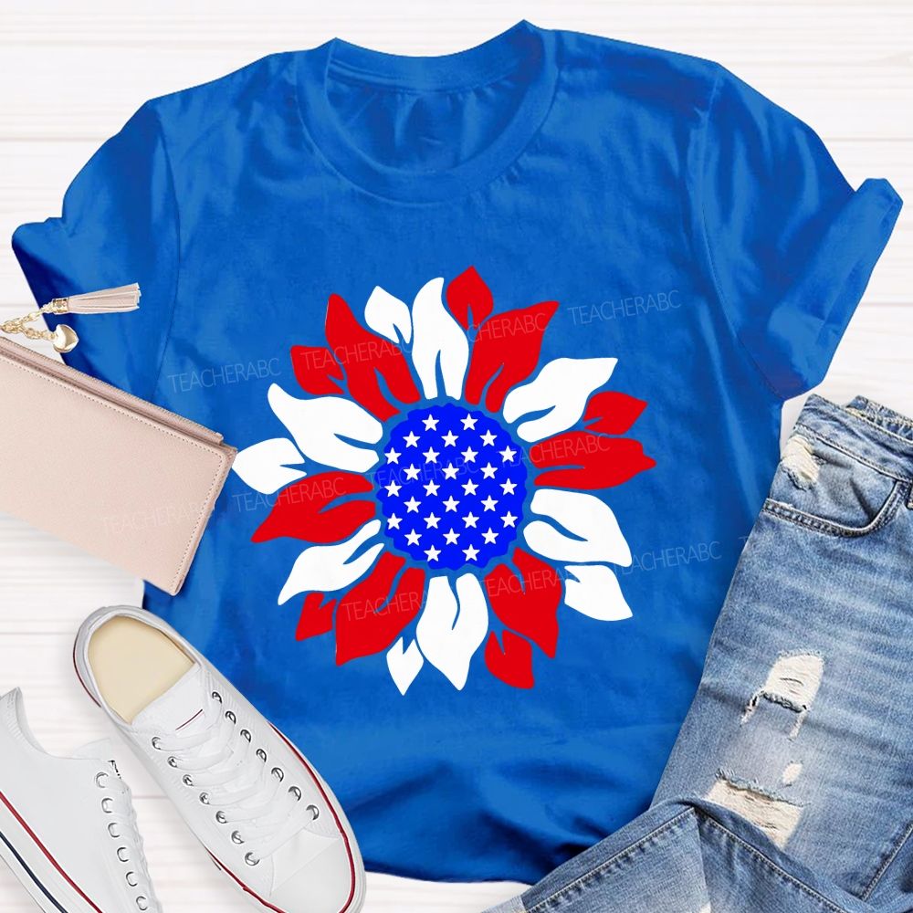 US Flag Sunflower Teacher T-shirt