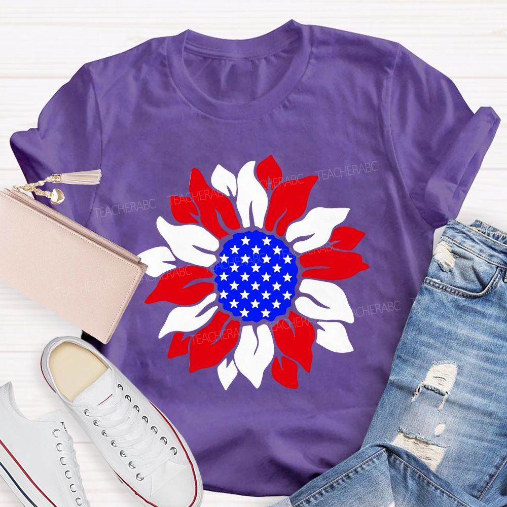 US Flag Sunflower Teacher T-shirt