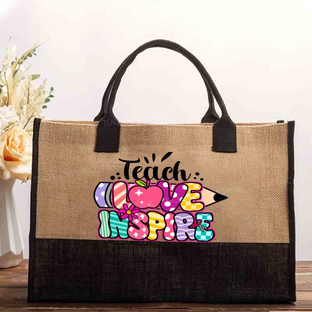 Teach Love Inspire Pencil Strip Plaid  Cotton Tote Bag