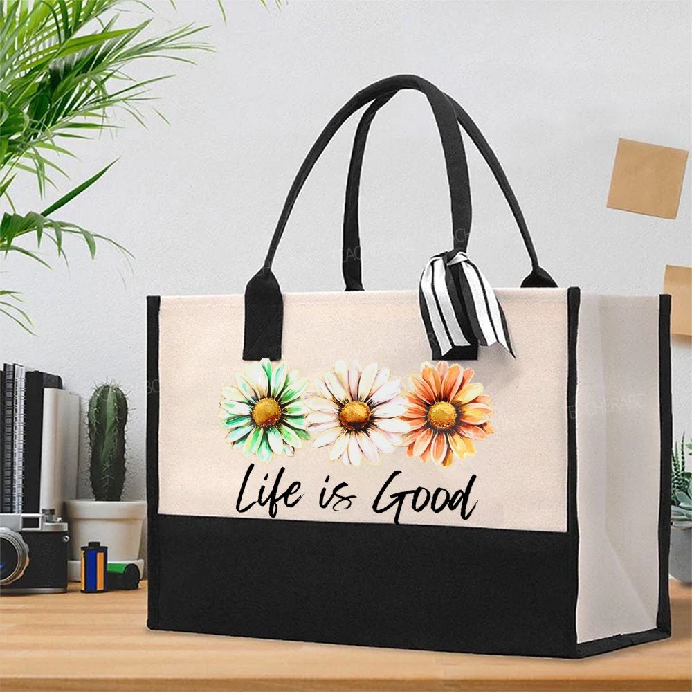 Life Is Good Flowers Graphics   Cotton Tote Bag