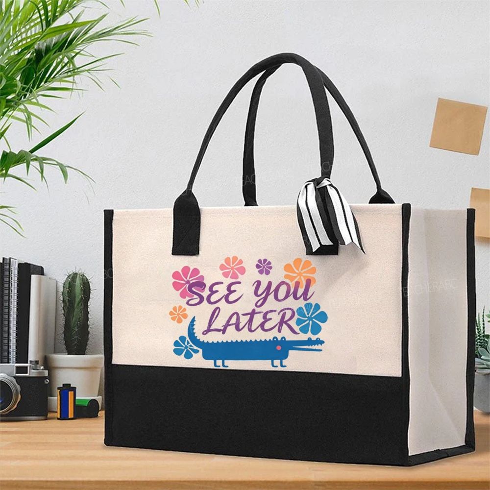 See You Later Floral   Cotton Tote Bag