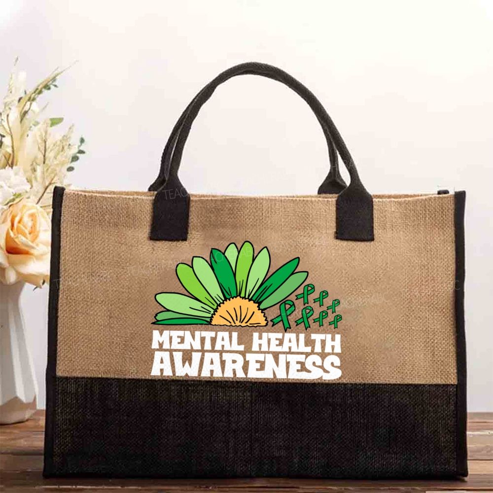 Green Ribbon Mental Health Awareness  Cotton Tote Bag