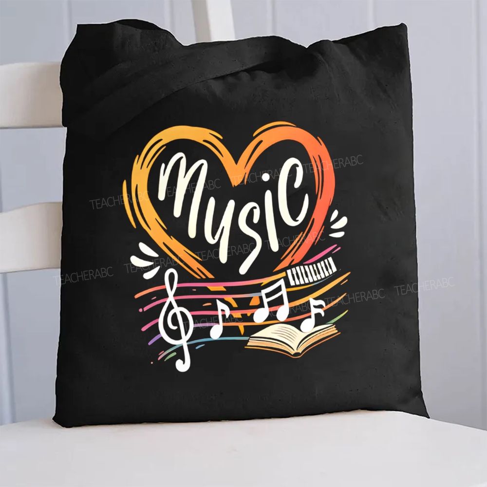 Music Teacher And Heart Note Canvas Tote Bag
