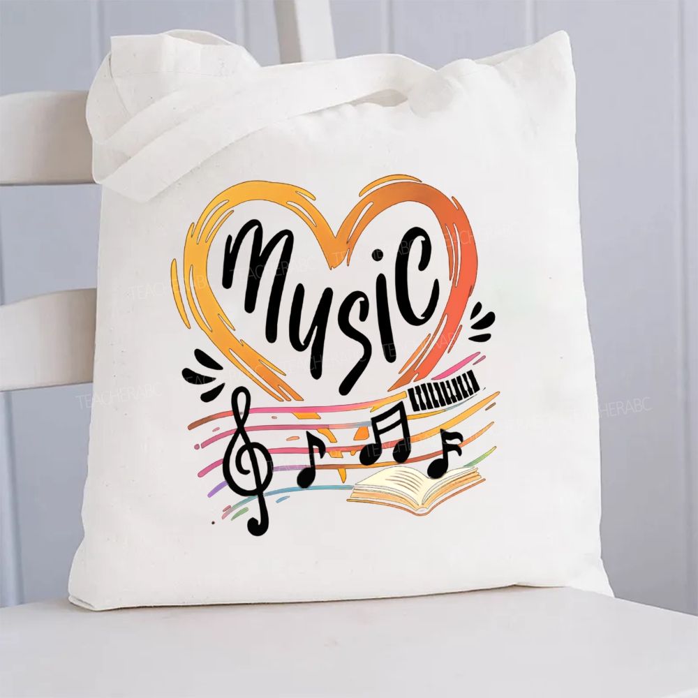 Music Teacher And Heart Note Canvas Tote Bag