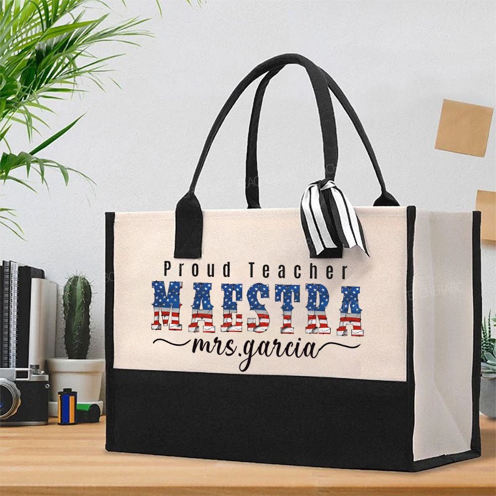 Personalized Name Proud Teacher Maestra  Cotton Tote Bag