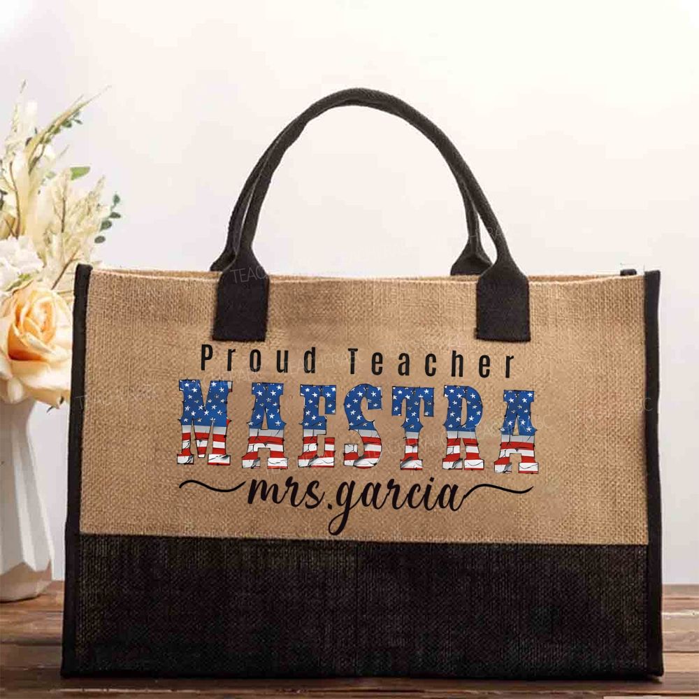 Personalized Name Proud Teacher Maestra  Cotton Tote Bag