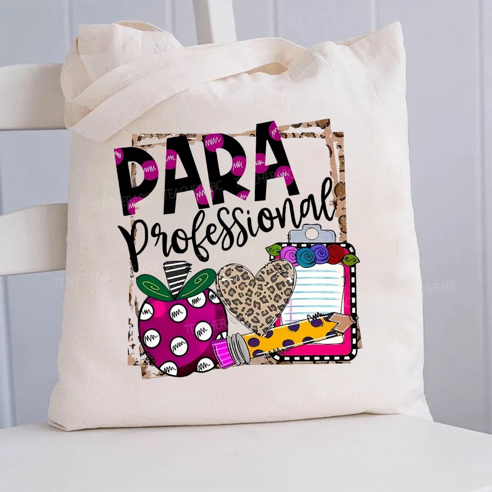 Para Professional Leopard Print Hearts And Apples Canvas Tote Bag