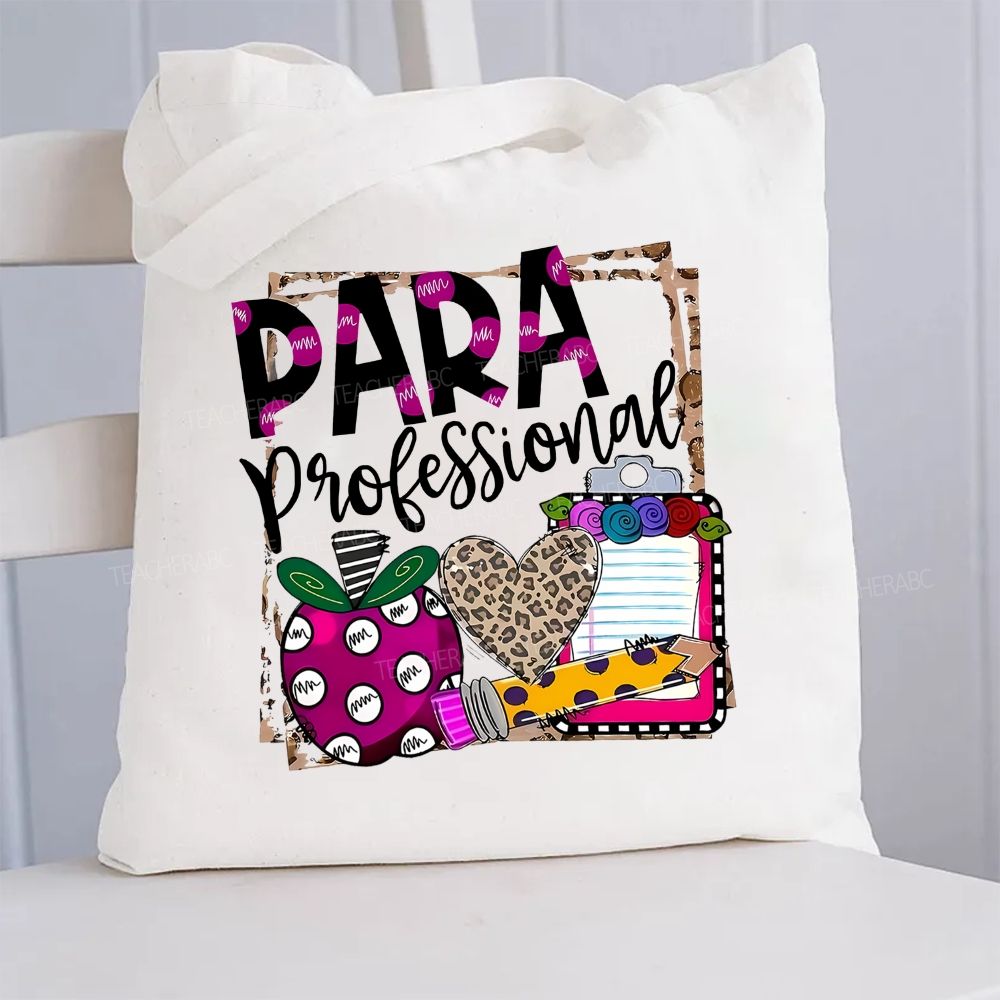 Para Professional Leopard Print Hearts And Apples Canvas Tote Bag