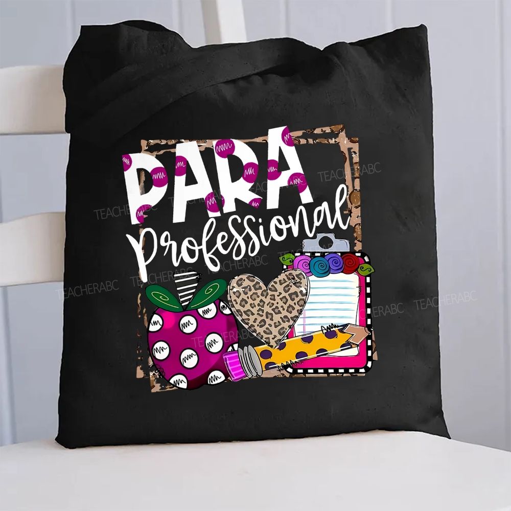 Para Professional Leopard Print Hearts And Apples Canvas Tote Bag