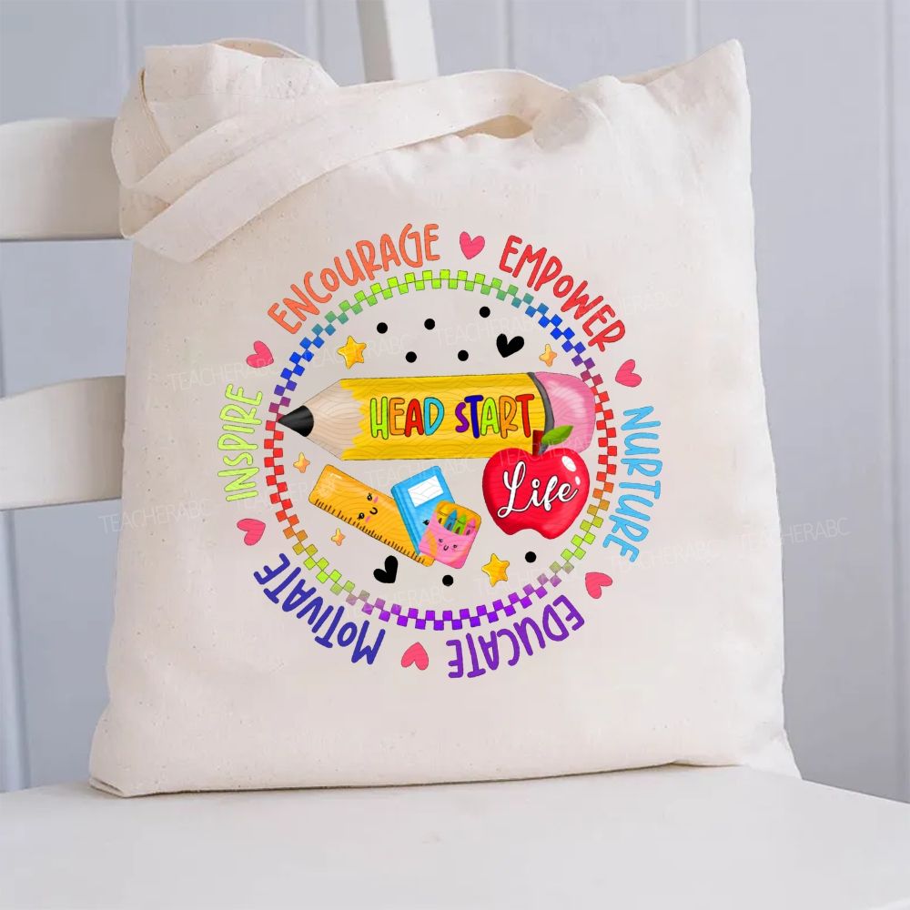 Head Start Life Inspire Encourage Empower Nurture Canvas Tote Bag