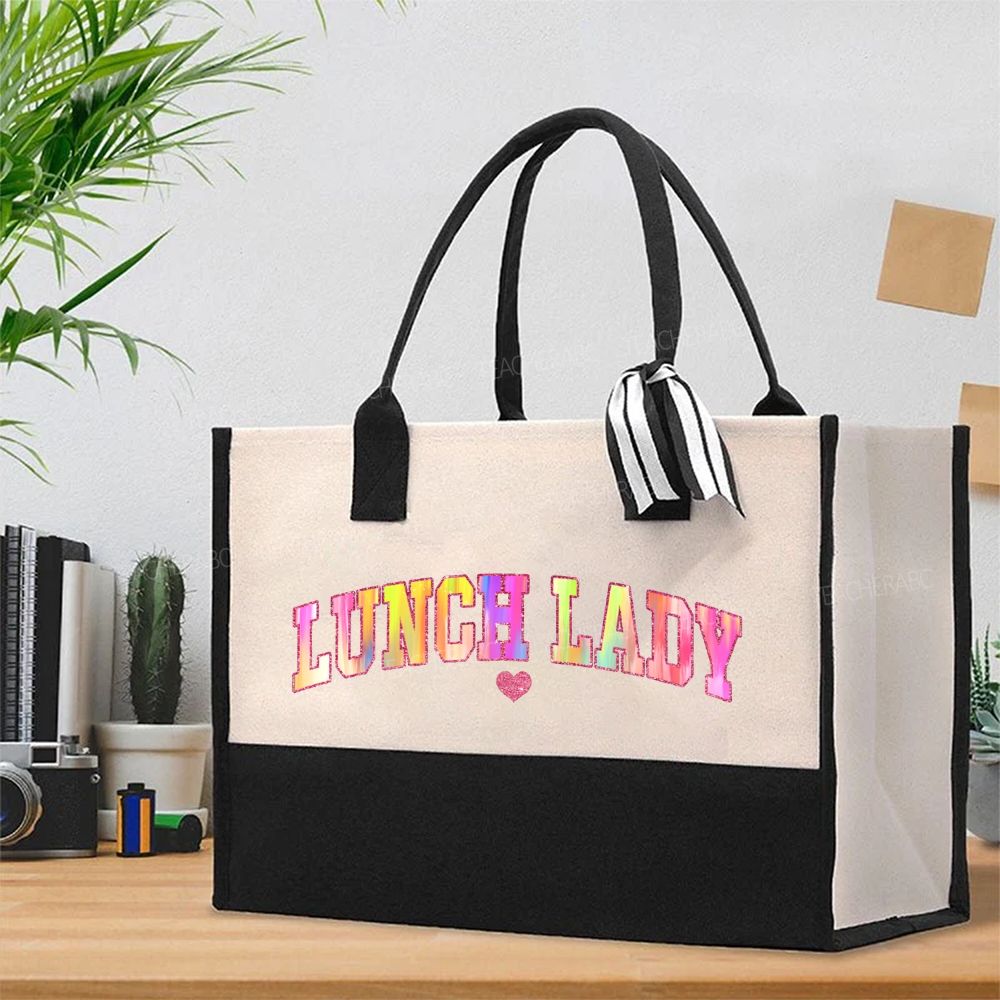 Lunch Lady Colorful Letter  Cotton Tote Bag