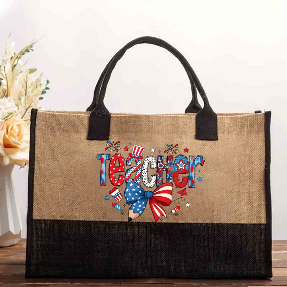 Teacher Independence Day Star Letters  Cotton Tote Bag