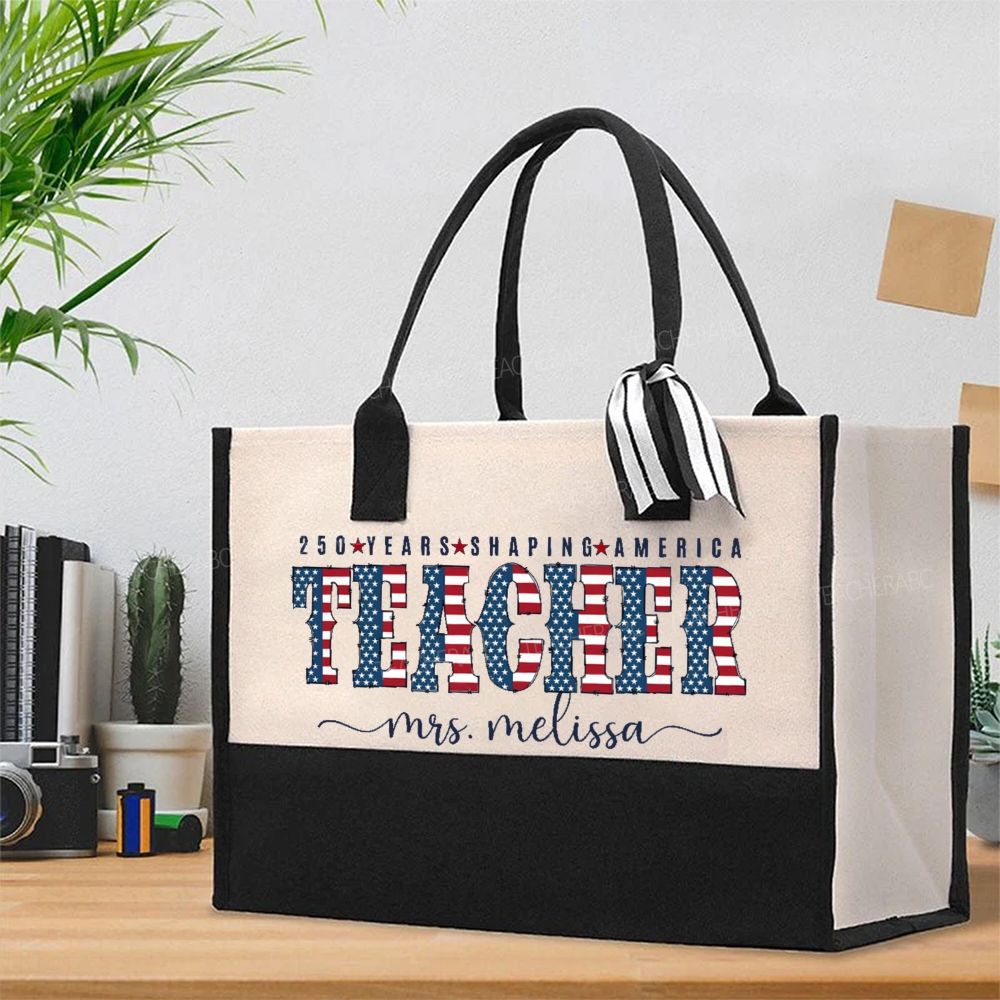 Personalized Name 250 Years Shaping America Teacher Letter  Cotton Tote Bag