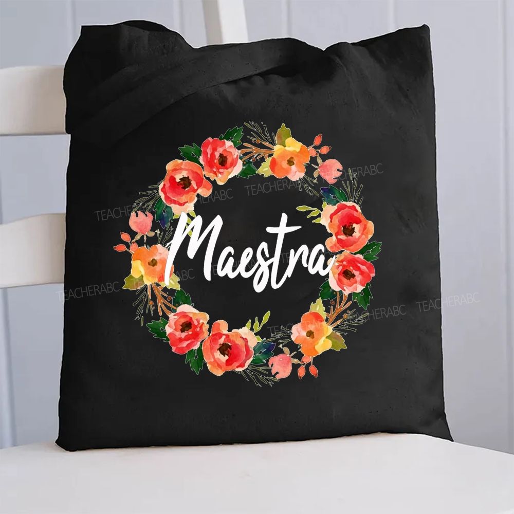 Maestra And Wreath Bilingual Teacher Canvas Tote Bag